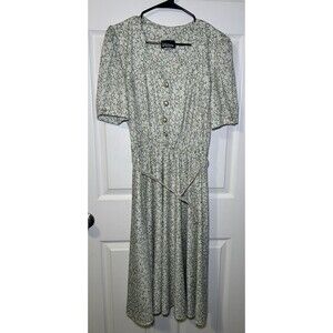 Whirlaway Frocks Vintage Women’s Short Sleeve Belted Floral Dress Green Size 10
